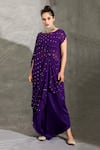 Buy_Shreya J Label_Purple Georgette Palazzo Embellished Butti Round Neck Draped Tunic Set _at_Aza_Fashions