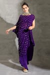 Shop_Shreya J Label_Purple Georgette Palazzo Embellished Butti Round Neck Draped Tunic Set _at_Aza_Fashions