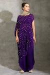 Shreya J Label_Purple Georgette Palazzo Embellished Butti Round Neck Draped Tunic Set _Online_at_Aza_Fashions