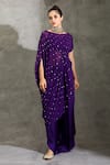 Buy_Shreya J Label_Purple Georgette Palazzo Embellished Butti Round Neck Draped Tunic Set _Online_at_Aza_Fashions