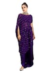 Shop_Shreya J Label_Purple Georgette Palazzo Embellished Butti Round Neck Draped Tunic Set _Online_at_Aza_Fashions