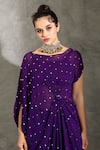 Shreya J Label_Purple Georgette Palazzo Embellished Butti Round Neck Draped Tunic Set _at_Aza_Fashions