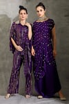 Buy_Shreya J Label_Purple Georgette Palazzo Embellished Butti Round Neck Draped Tunic Set 