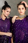 Shop_Shreya J Label_Purple Georgette Palazzo Embellished Butti Round Neck Draped Tunic Set 