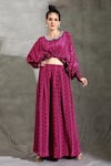 Buy_Shreya J Label_Purple Crepe Print Geometric Round Neck Top With Pleated Pant _at_Aza_Fashions