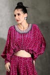 Buy_Shreya J Label_Purple Crepe Print Geometric Round Neck Top With Pleated Pant 