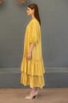Buy_Ozel_Yellow Linen Satin Plain Round Ariana Tiered Gathered Midi Dress_Online_at_Aza_Fashions