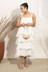 Buy_Ozel_White Georgette Square Ceecee Pleated Tiered Midi Dress 