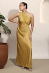 Ozel_Yellow Modal Satin Printed One-shoulder Dolce One Gown _Online_at_Aza_Fashions