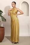 Shop_Ozel_Yellow Modal Satin Printed One-shoulder Dolce One Gown 