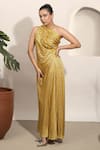 Ozel_Yellow Modal Satin Printed One-shoulder Dolce One Gown _Online