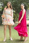 Buy_Ozel_Pink Linen Satin Solid Halter Layla Neck Tiered Maxi Dress