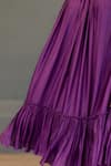 Buy_Ozel_Purple Linen Satin Solid Halter Layla Neck Tiered Dress_Online_at_Aza_Fashions