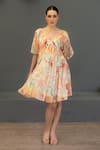 Shop_Ozel_Pink Chiffon Printed Floral V Neck Mia Short Dress _at_Aza_Fashions