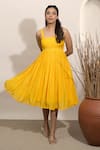 Buy_Ozel_Yellow Cotton Lace Straight Monsoleil Solid Midi Dress_at_Aza_Fashions