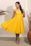 Ozel_Yellow Cotton Lace Straight Monsoleil Solid Midi Dress_Online_at_Aza_Fashions