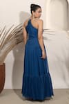 Shop_Ozel_Blue Chiffon Stripe Halter Neck Noir Tiered Gown _at_Aza_Fashions