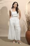 Buy_Ozel_White Cotton Solid Square Crop Top And Pant Co-ord Set_at_Aza_Fashions