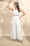Ozel_White Cotton Solid Square Crop Top And Pant Co-ord Set_Online_at_Aza_Fashions