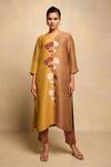 Buy_Avni Bhuva_Yellow Linen V Neck Mizu Color Blocked Straight Kurta And Pant Set _at_Aza_Fashions