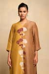 Shop_Avni Bhuva_Yellow Linen V Neck Mizu Color Blocked Straight Kurta And Pant Set _at_Aza_Fashions