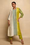 Buy_Avni Bhuva_Green Cotton, Silk Nilpala Color Blocked Geometric Pattern Kurta And Pant Set _at_Aza_Fashions