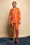 Buy_Avni Bhuva_Orange Silk Collared Oishi Placement Tree Motif Shirt And Pant Set _at_Aza_Fashions