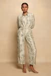 Buy_Avni Bhuva_Ivory Silk Printed Floral Collared Orenji Shirt And Pant Co-ord Set _at_Aza_Fashions