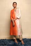 Buy_Avni Bhuva_Orange Silk V Neck Satsuma Color Blocked Kurta And Pant Set _at_Aza_Fashions