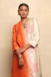 Shop_Avni Bhuva_Orange Silk V Neck Satsuma Color Blocked Kurta And Pant Set _at_Aza_Fashions