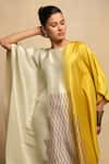 Shop_Avni Bhuva_Ivory Silk Round Suki Geometric Pattern Color Blocked Kaftan _at_Aza_Fashions