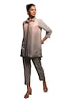 Avni Bhuva_Pink Linen Collared Tamanegi Dual Toned Shirt And Pant Co-ord Set _Online_at_Aza_Fashions