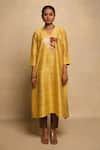 Buy_Avni Bhuva_Yellow Silk V Neck Teru Floral Motif Kurta And Pant Set _at_Aza_Fashions