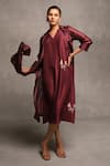 Buy_Avni Bhuva_Wine Dress Silk V Neck Twany Solid With Organza Cape _at_Aza_Fashions