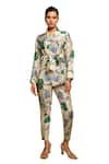 Avni Bhuva_Ivory Silk Printed Floral Shawl Collar Unshiu Jacket And Pant Set _Online_at_Aza_Fashions