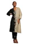 Avni Bhuva_Black Kurta Silk V Neck Yami Color Blocked And Pant Set _Online_at_Aza_Fashions