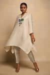 Buy_Avni Bhuva_Ivory Linen Print Bloom V Neck Amai Asymmetric Kurta With Pant _at_Aza_Fashions