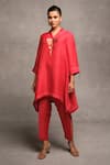 Buy_Avni Bhuva_Red Linen Print Blossom V Neck Amai Asymmetric Kurta With Pant _at_Aza_Fashions