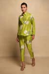 Buy_Avni Bhuva_Green Silk Print Flora Collar Neck Atarashii Top With Pant _at_Aza_Fashions