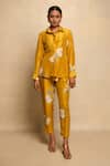 Buy_Avni Bhuva_Yellow Silk Print Florence Collar Neck Atarashii Top With Pant _at_Aza_Fashions