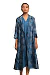 Shop_Avni Bhuva_Blue Organza Silk Print Bahar Lapel Collar Neck Haruhi Cape With Kurta _at_Aza_Fashions