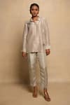 Buy_Avni Bhuva_Ivory Silk Bloom Pollen Collar Neck Iki Pattern Shirt With Pant _at_Aza_Fashions