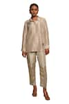 Shop_Avni Bhuva_Ivory Silk Bloom Pollen Collar Neck Iki Pattern Shirt With Pant _at_Aza_Fashions