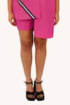 Buy_Richaa Goenka_Pink Cotton Hand Work Leather Collared Asymmetric Shirt And Shorts Co-ord Set _Online_at_Aza_Fashions