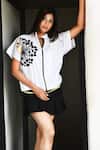 Shop_Richaa Goenka_White Cotton Printed Flower Band Collar Shirt _at_Aza_Fashions