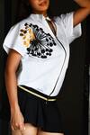 Richaa Goenka_White Cotton Printed Flower Band Collar Shirt _Online_at_Aza_Fashions