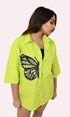 Richaa Goenka Green Cotton Hand Embroidery Bead Collared Butterfly Oversized Shirt Online at Aza Fashions Richaa Goenka_Green Cotton Hand Embroidery Bead Collared Butterfly Oversized Shirt _Online_at_Aza_Fashions