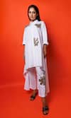 Shop Richaa Goenka White Cotton Sequins, Embroidery Collared Asymmetric Kurta With Pant at Aza Fashions Shop_Richaa Goenka_White Cotton Sequins, Embroidery Collared Asymmetric Kurta With Pant _at_Aza_Fashions