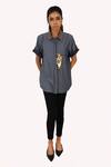 Buy_Richaa Goenka_Grey Cotton Hand Embroidery Bead Collared Placement Shirt_at_Aza_Fashions
