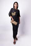Buy_Richaa Goenka_Black Cotton Hand Embroidered Studs Collar Shirt_at_Aza_Fashions